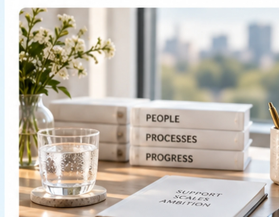 Organised support workspace with people, processes and progress materials